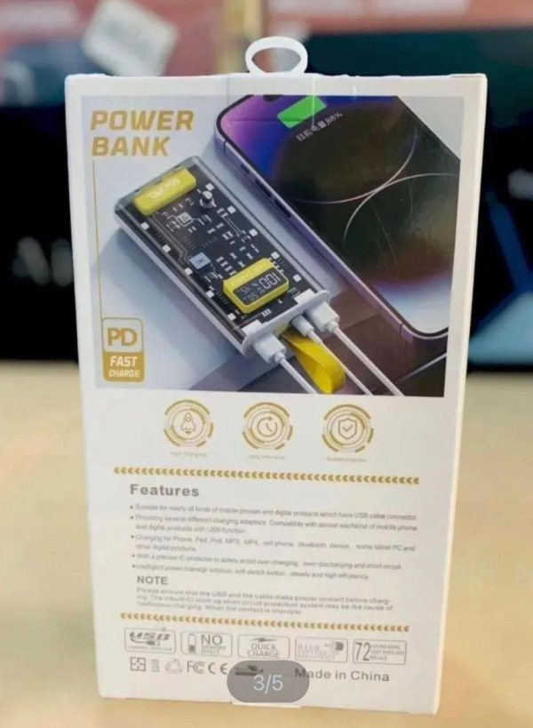 20000mah Pd Power Bank With A Transparent Body And Side Leds