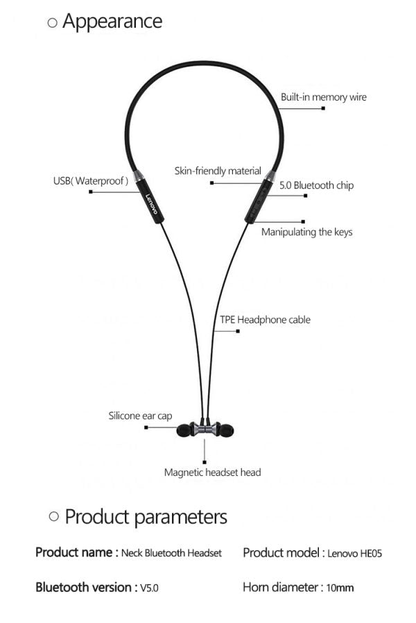 Lenovo He05 Wireless Bluetooth